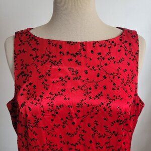 Dani Max 1990s Red Satin Chinese Flowers Flocked Velvet Slip Dress (Size: 8)